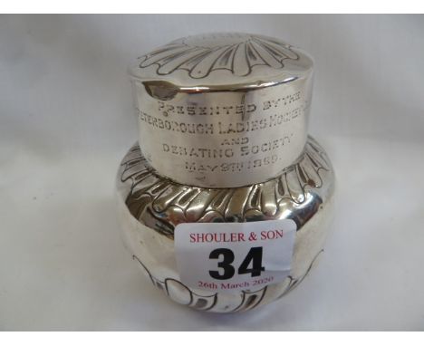 Gadrooned silver presentation tea caddy - London 1898 ( 3.7 ozt )