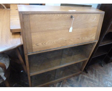 1960's light oak sliding glass door bureau bookcase 