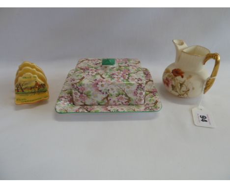 Royal Worcester blush ivory jug, Shelley Maytime butter dish, Carlton ware toast rack (3)