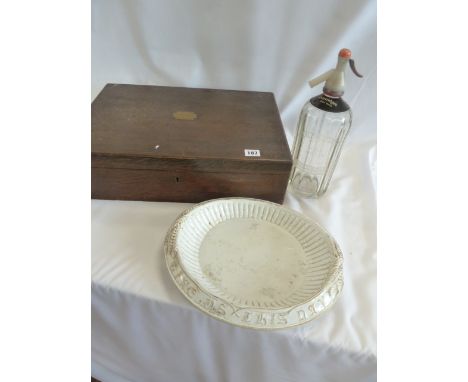 Vintage soda syphon, oak cutlery box, "Our Daily Bread" plate etc 
