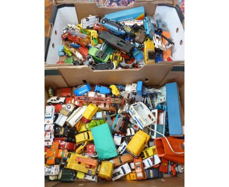 Playworn model cars, lorries and vans - Matchbox, Dinky, Corgi etc (2 boxes)