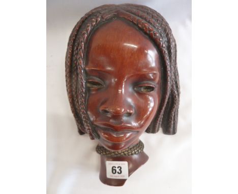 Achatit German ceramic African girl face plaque 
