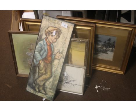 A QUANTITY OF PICTURES AND PRINTS TO INCLUDE A PAIR OF JAPANESE STYLE TAPESTRY PICTURES