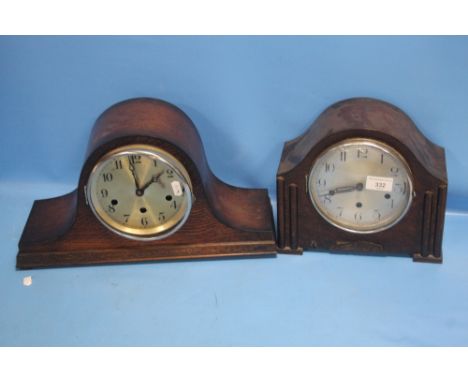 A NAPOLEON HAT MANTEL CLOCK TOGETHER WITH ANOTHER