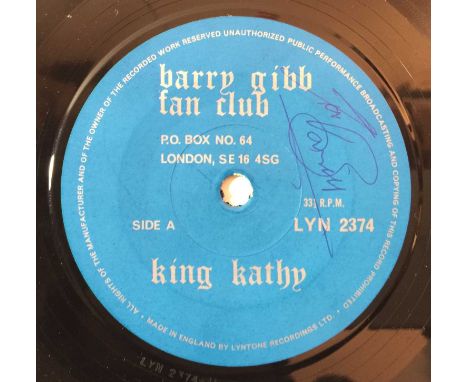 BARRY GIBB - KING KATHY 7" (SIGNED). Fantastic to see signed copy of this Barry Gibb fan club rarity from 1971. The record (L