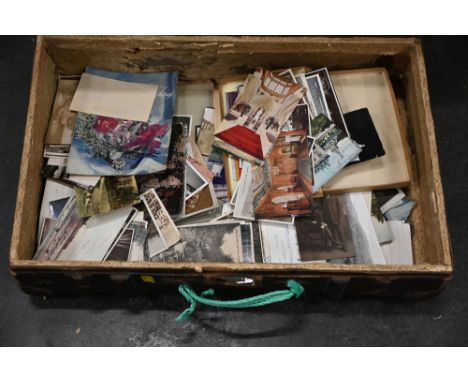 Suitcase containing vintage photographs, postcards etc
