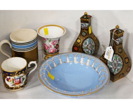 Six pieces of vintage ceramics, lidded jars, mugs, bowl, etc 