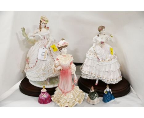Six figurines including Royal Worcester Summers Lease and The Fairest Rose, Coalport Georgina and three Doulton miniatures 