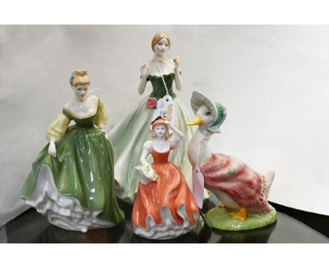 Royal Doulton figurine Fair Lady, Royal Worcester figurine Keepsake, Coalport figure Andrea and Beswick Centenary Jemima Pudd