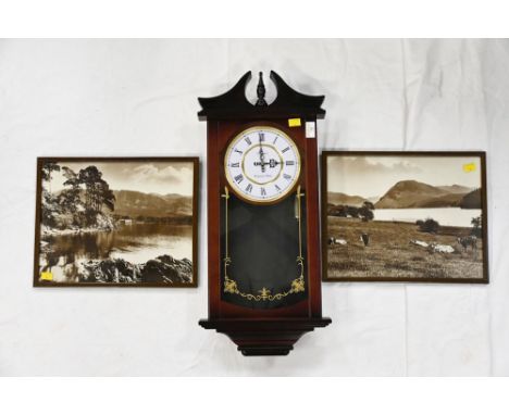 Whitehall Westminster chime wall clock and two vintage Lake District photos