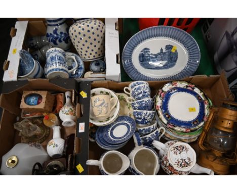 Three boxes of decorative plates, jugs, teapots, cups, saucers etc
