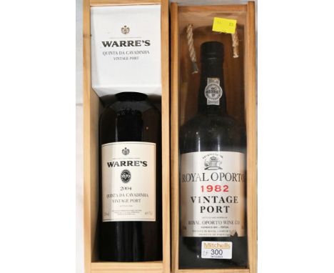 Two cased bottles of port, Warres 2004 and Royal Oporto 1982 vintage 