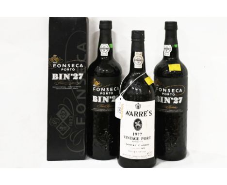 Bottle of Warres 1977 vintage port and bottle of Fonseca Bin 27 port