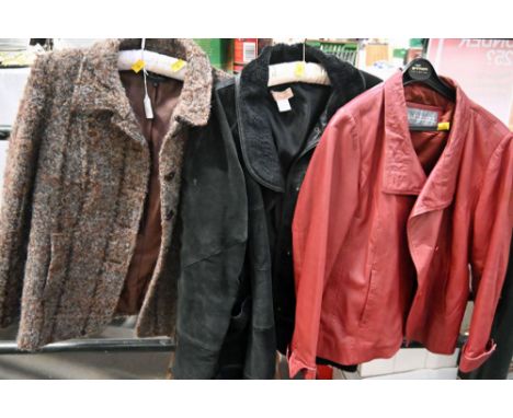 Three vintage ladies jackets, red Lakeland Fine Leather coat size 14 etc