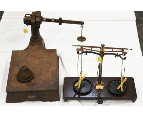 Cast metal weighing scales and set of Griffin & George Ltd balance scales 