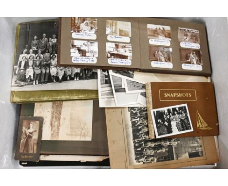 Box of vintage photographs, album including the Lightship Nore, photographs of South End on Sea, Fingles cave etc