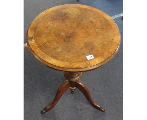 A Victorian walnut wine table on twist column base also a toleware tin cabin trunk (2)