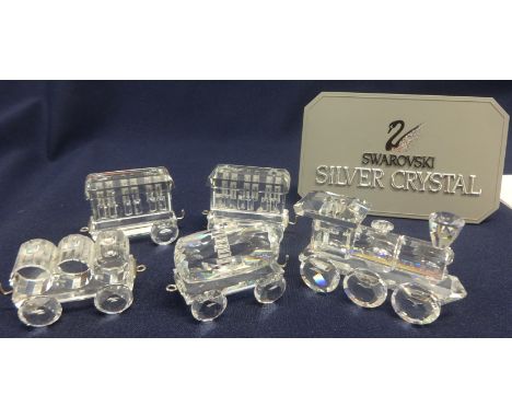 Swarovski Crystal Glass Loco/Engine, Tender, Two Wagon Carriages and Tank Wagon. (5)