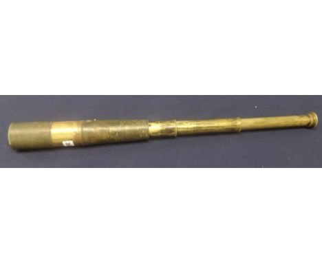A brass telescope, a Naval print in an ornate brass frame and 4 other prints including colour reproduction (Donald Art).