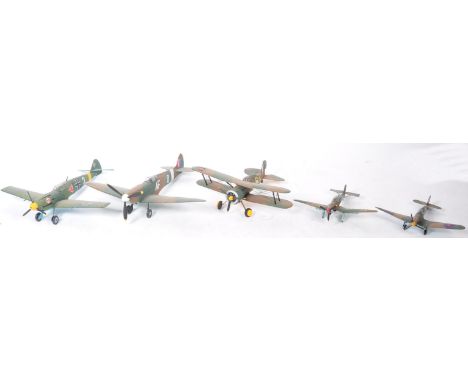 A collection of x5 WWII Second World War British and German model aircraft fighter planes / aeroplanes. The collection to inc