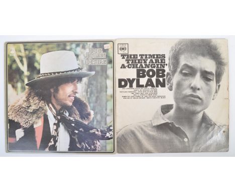 Bob Dylan - Two vinyl long play LP record albums to include The Times They Are A-Changin' - Released 1964 Orange CBS stereo l