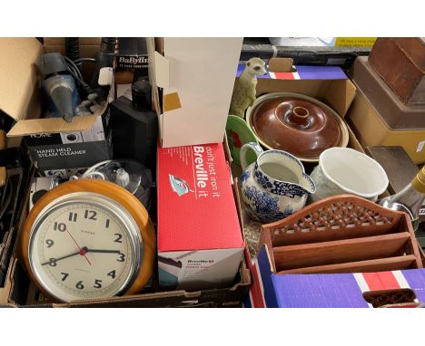 CARTON - HAND HELD STEAM CLEANER, IRON, CORDLESS CLIPPERS, TORCH, WALL CLOCK, AND CARTON OF OTHER ASSORTED ITEMS