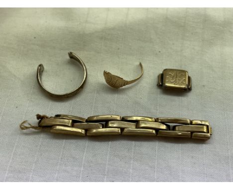 9CT GOLD PART RING, PART WATCH STRAP, AND 9CT ON SILVER RING SHANK 6 GRAMS OVERALL