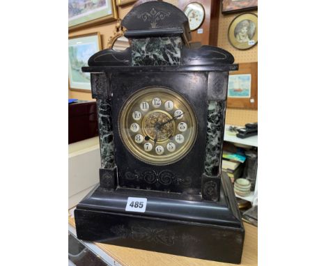 BLACK SLATE AND MARBLE MANTEL CLOCK 