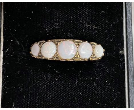 9CT GOLD GYPSY STYLE FIVE STONE OPAL RING 4.4G APPROX SIZE N