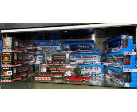 SHELF OF BOXED CORGI EDDIE STOBBART DIECAST MODEL CARS 