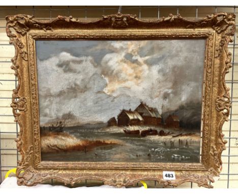 OIL ON PANEL DUTCH WINTER LANDSCAPE IN GILDED FRAME 43CM X 32CM