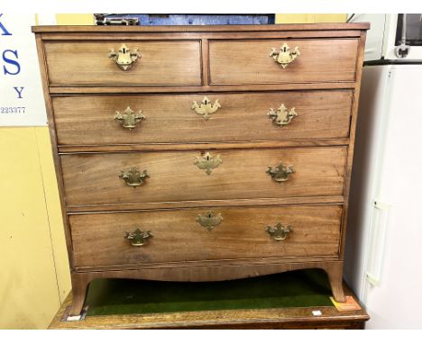 EARLY 19TH CENTURY MAHOGANY TWO OVER THREE DRAWER CHEST ON SPLAY BRACKET FEET 