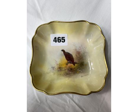 ROYAL WORCESTER GROUSE PAINTED LOBED DISH SIGNED JAS STINTON