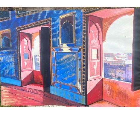 A very large 1980S Hockney style oil on canvas, 150cm x 200cm approx.&nbsp;