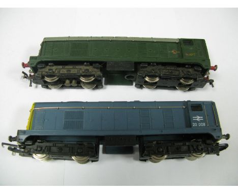 Two "OO"/4mm Class 20 Diesel Bo-Bo Locomotives, unboxed, Hornby Dublo 2 Rail BR green, R/No. D8014, plus Wrenn plastic bodied