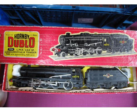 Hornby Dublo 2 Rail Ref. 2224, Class 8F 2-8-0 Steam Locomotive/6 Wheel Tender, BR black, R/No. 48073, boxed, condition very g