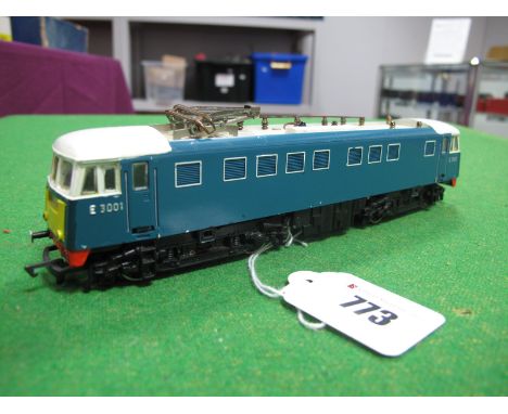 Trix "OO"/4mm Class 81 Bo-Bo Electric Locomotive Ref. 1128, 2 rail, single pantograph, yellow panels, BR blue, R/No. E3001, u