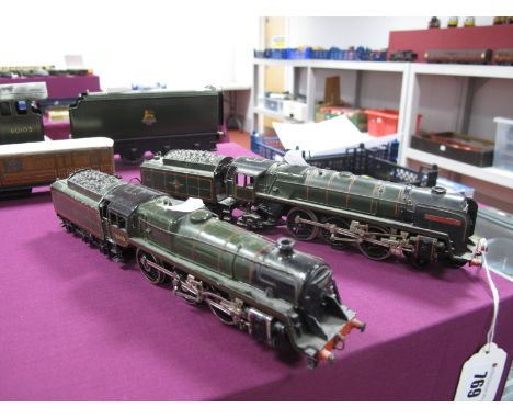 Two Trix TTR Steam Locomotives and Six Wheel Tender, BR std class 5, two rail, BR green R/No 73000, Britannia class 4-6-2 BR 