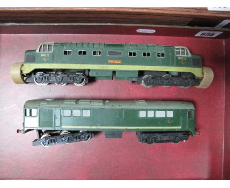 Two Hornby Dublo  2 Rail Diesel Locomotives, BR green, unboxed, playworn, Class 28 R/No. D5702 Co-Bo. Plus Class 55 Co-Co Del