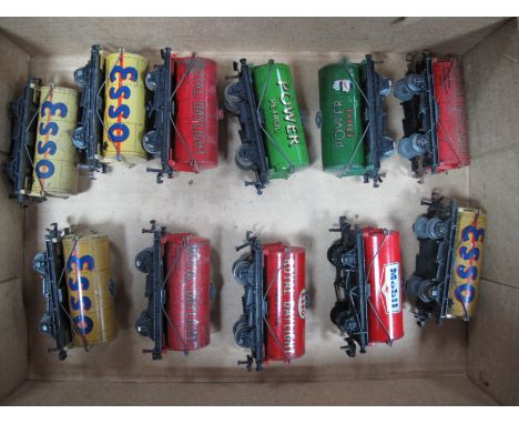 Eleven Hornby Dublo Tankers, Esso, Mobil, Royal Daylight, Power Petrol, Power Ethyl - 3 rail, unboxed, condition fair to good
