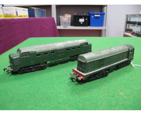Two Hornby Dublo Diesel Locomotives 2 Rail, BR green, unboxed, Class 20 Bo-Bo R/No. D8014, plus Class 55 Co-Co "Deltic" (No. 
