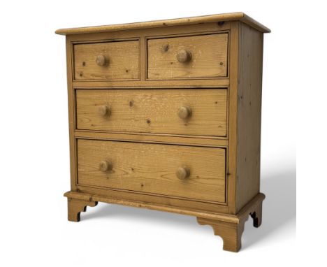 Late 19th to early 20th century pine chest of drawers, rectangular top with rounded edge over two short and two long drawers,