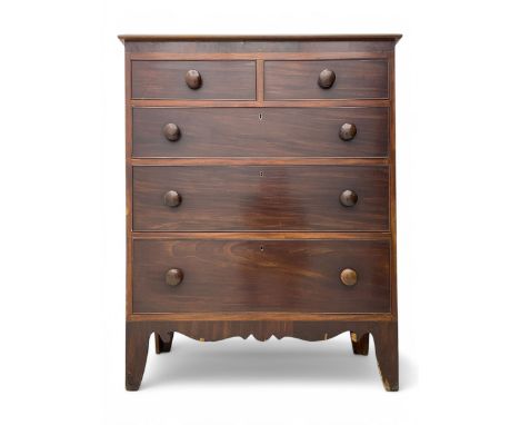 Victorian mahogany chest, rectangular top with moulded edge over two short and three long cockbeaded graduated drawers, on sh
