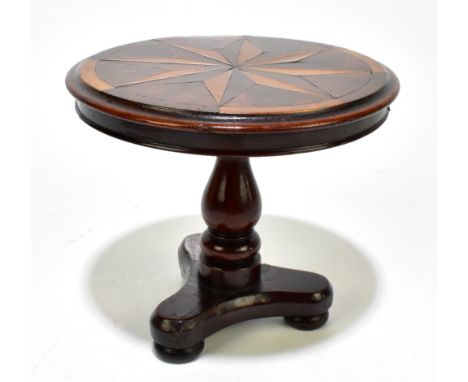 A 19th century mahogany apprentice miniature tilt-top breakfast table, with rosewood and satinwood inlaid decoration, diamete