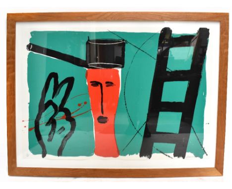 BRUCE MCLEAN (born 1944); pencil signed limited edition print, 'Head and Ladder', 13/45, signed lower right, 70 x 100cm, fram
