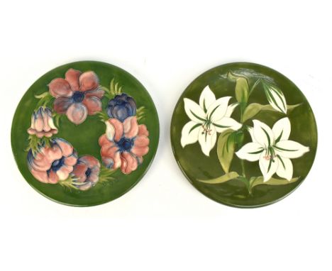 MOORCROFT; two&nbsp;circular wall chargers including&nbsp;one&nbsp;decorated in the 'Anemone' pattern, impressed marks and si