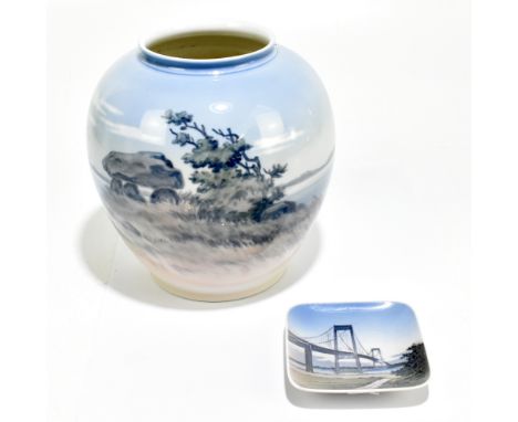 ROYAL COPENHAGEN; a globular vase decorated with coastal landscape, printed marks and no.1316 35-5 to base, height 20.5cm, an