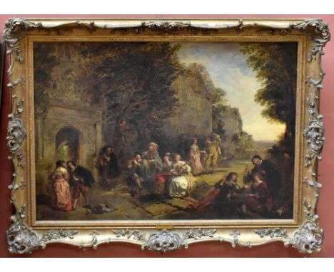 DANIEL PASMORE (fl. 1829-1891); large oil on canvas, expansive scene with people playing music, drinking and generally cavort