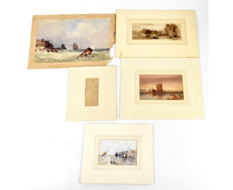 C BENTLEY; a 19th century watercolour, maritime scene beside harbour, signed and dated 1846 lower right, 24 x 38cm, together 
