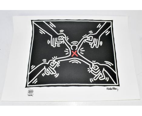 AFTER KEITH HARING (1958-1990); limited edition lithograph print, 'Untitled' with 'Keith Haring' watermark and stamp, 68/150,